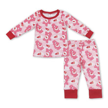 Load image into Gallery viewer, Pink heart bear long sleeves girls valentine's pajamas