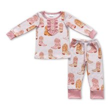 Load image into Gallery viewer, Pink boots long sleeves western girls pajamas