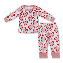 Load image into Gallery viewer, Pink heart long sleeves kids girls valentines pajamas