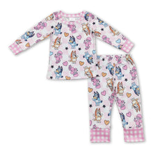 Load image into Gallery viewer, Pink plaid dogs heart kids girls valentines pajamas