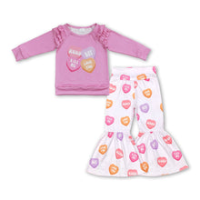 Load image into Gallery viewer, Heart pink ruffle top pants girls valentines clothing