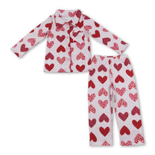 Load image into Gallery viewer, Pink leopard heart girls valentine's button down pajamas