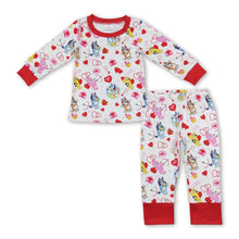 Load image into Gallery viewer, Red heart dog arrow kids girls valentine's pajamas