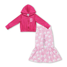 Load image into Gallery viewer, Hot pink B hooded jacket pants party girls clothing set