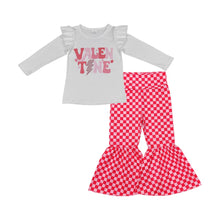 Load image into Gallery viewer, Valentine heart top plaid pants girls outfits