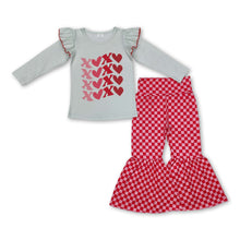 Load image into Gallery viewer, Heart top plaid belll bottom pants girls valentine's set