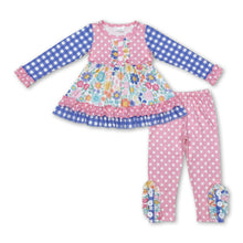 Load image into Gallery viewer, Floral ruffle tunic polka dots leggings girls clothes