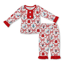 Load image into Gallery viewer, Long sleeves bow gift candy cane girls Christmas pajamas