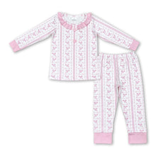 Load image into Gallery viewer, Long sleeves pink bow kids girls pajamas