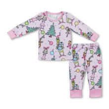Load image into Gallery viewer, Pink jingle bell green face baby girls Christmas pajamas