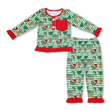 Load image into Gallery viewer, Stripe green face candy cane kids girls Christmas pajamas