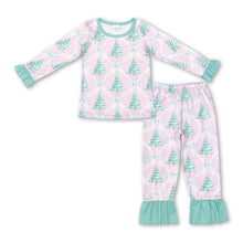 Load image into Gallery viewer, Pink Christmas tree bow kids girls pajamas