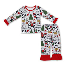 Load image into Gallery viewer, Cows Christmas tree bow kids girls pajamas