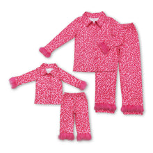 Load image into Gallery viewer, Hot pink leopard fur ruffle kids girls button down pajamas