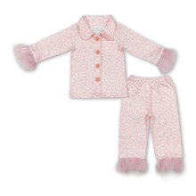 Load image into Gallery viewer, Pink leopard fur ruffle kids girls button down pajamas