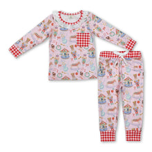 Load image into Gallery viewer, Long sleeves plaid pocket ballet girls Christmas pajamas