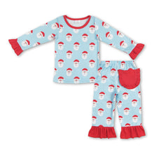 Load image into Gallery viewer, Light blue santa pockets baby girls Christmas pajamas