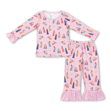 Load image into Gallery viewer, Long sleeves pink nativity baby girls Christmas pajamas