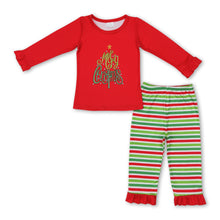 Load image into Gallery viewer, Merry Christmas top stripe pants girls pajamas