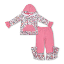 Load image into Gallery viewer, Pink floral pocket hoodie pants kids girls clothing set
