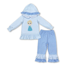 Load image into Gallery viewer, Light blue princess hoodie polka dots pants girls clothes
