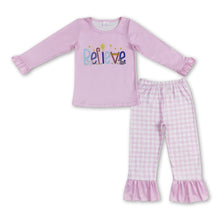 Load image into Gallery viewer, Pink believe top plaid pants kids girls Christmas clothes