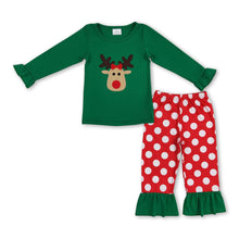 Load image into Gallery viewer, Deer top polka dots pants kids girls Christmas clothes