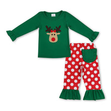 Load image into Gallery viewer, Deer top polka dots pants kids girls Christmas clothes