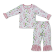 Load image into Gallery viewer, Pink long sleeves santa kids girls Christmas pajamas