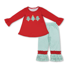 Load image into Gallery viewer, Christmas tree tunic plaid pants girls clothing set