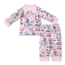 Load image into Gallery viewer, Long sleeves pink guitar butterfly singer girls pajamas