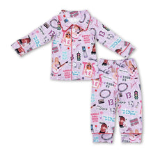 Load image into Gallery viewer, Long sleeves lavender guitar singer girls pajamas