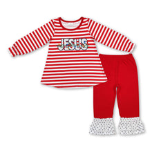Load image into Gallery viewer, Jesus Christmas lighting top ruffle pants girls clothes