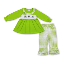 Load image into Gallery viewer, Green face tunic plaid ruffle pants girls Christmas outfits