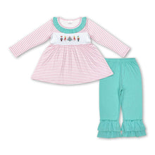 Load image into Gallery viewer, Stripe ballet king tunic ruffle pants girls Christmas outfits