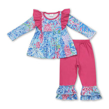 Load image into Gallery viewer, Watercolor tunic hot pink ruffle pants girls clothing