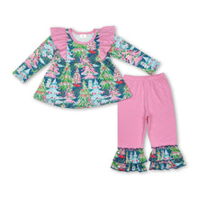 Load image into Gallery viewer, Christmas tree tunic pink ruffle pants children clothing