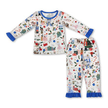Load image into Gallery viewer, Blue ruffle king ballet long sleeves girls Christmas pajamas