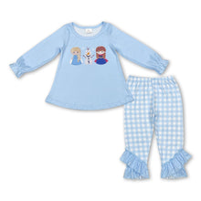 Load image into Gallery viewer, Light blue ice princess top plaid leggings girls clothes
