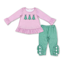 Load image into Gallery viewer, Pink Christmas tree top plaid leggings children clothing
