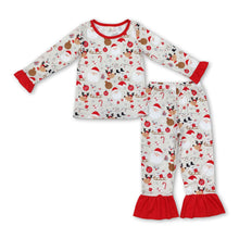 Load image into Gallery viewer, Santa deer candy cane HO HO HO girls Christmas pajamas