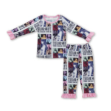 Load image into Gallery viewer, Long sleeves pink patchwork singer girls pajamas