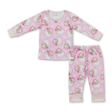 Load image into Gallery viewer, Long sleeves pink santa kids girls Christmas pajamas