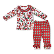 Load image into Gallery viewer, Long sleeves mouse cake top plaid pants girls Christmas pajamas