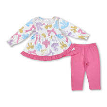 Load image into Gallery viewer, Colorful bow ruffle tunic pink leggings girls clothing