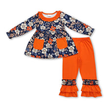 Load image into Gallery viewer, Floral pockets tunic orange ruffle pants girls fall clothes