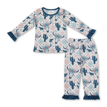 Load image into Gallery viewer, Long sleeves bull skull cactus plaid girls western pajamas