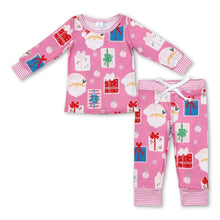 Load image into Gallery viewer, Long sleeves pink santa Christmas gifts kids pajamas