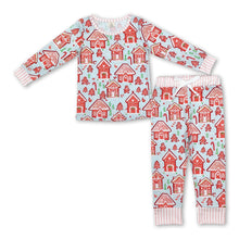 Load image into Gallery viewer, Long sleeves gingerbread candy house kids Christmas pajamas