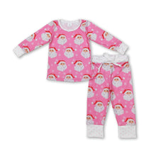 Load image into Gallery viewer, Long sleeves pink santa snowflake kids Christmas pajamas